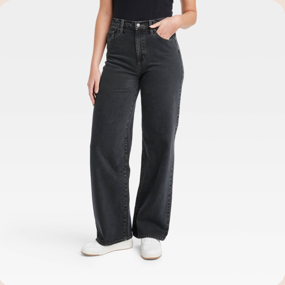 Women's High-Rise Wide Leg Jeans Black Wash, Size 10